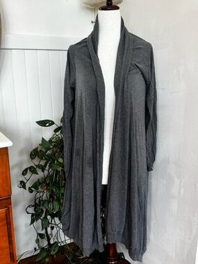 DKNYC Dark Gray Lightweight Open-Front Long Cardigan